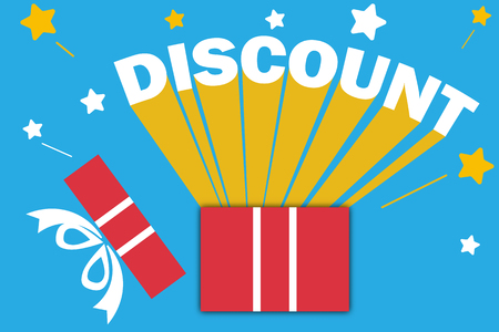 Colorful concept of white discount word splash from red present box for infographic business vector graphic designのイラスト素材