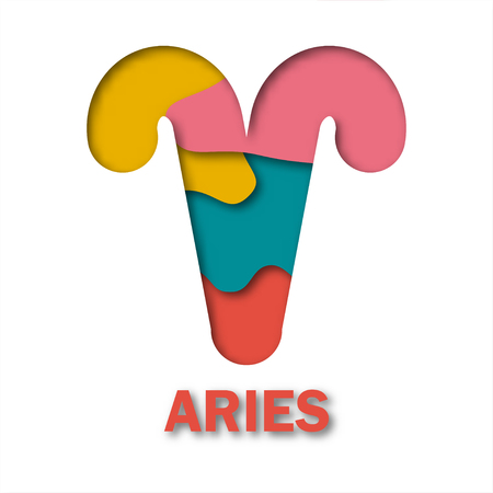Aries Zodiac sign symbol icon in paper cut concept idea graphic design.のイラスト素材