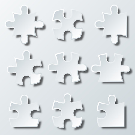 Variety shape pieces of paper jigsaw puzzle for business idea graphic vector design concept.のイラスト素材