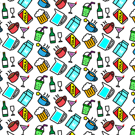 Colorful pattern background of variety drink icon on white backgroundのイラスト素材