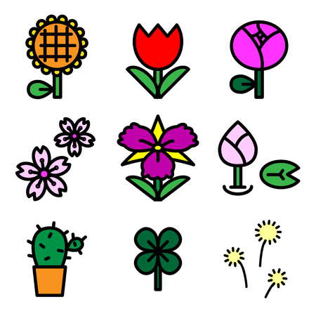 Colorful of variety flower icon on white backgroundのイラスト素材