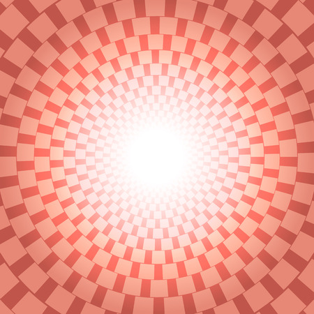 Living coral color checkered pattern with sun burst vector design for abstract background conceptのイラスト素材