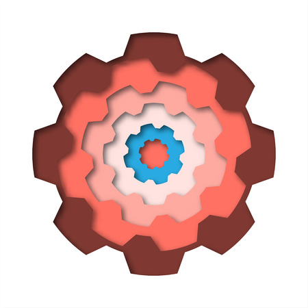 Simple living coral orange mechanism cog gear wheel in Paper cut concept for business idea graphic design vectorのイラスト素材