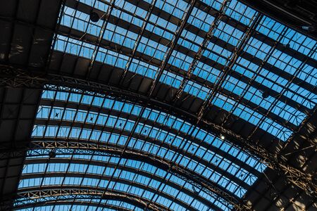 Steel roof structure pattern design for Train station with Blue sky