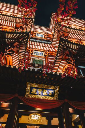 CHINA TOWN, SINGAPORE - JANUARY 28 Buddha Tooth Relic Temple in Singapore China Town on January 28, 2019. The temple is based on the Tang dynasty architectural style and built to house the tooth relic of the historical Buddha.のeditorial素材