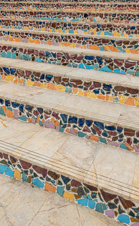 Perspective view of white stone marble stair steps for background concept design