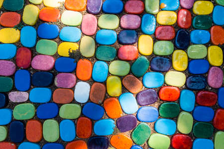 Top view of colorful pattern stone on footpath walkway outdoor in the garden with exterior design concept ideaの写真素材