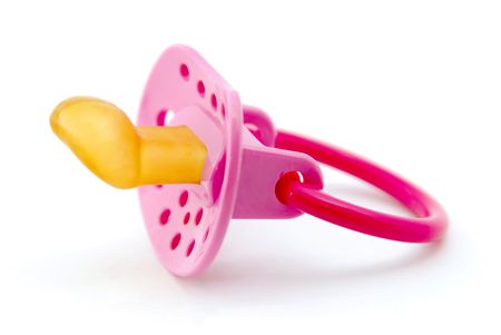 Pink baby pacifier isolated on white background