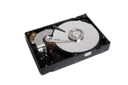 open hard drive isolated on white backgroundの写真素材