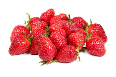 Closeup shot of fresh strawberries. Isolated on white background.の写真素材