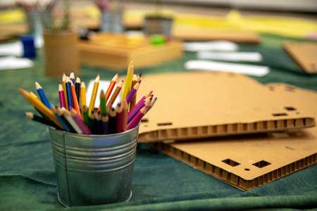 Education or back to school Concept. Close up macro shot of color pencil pile pencil nibs on white background.の写真素材