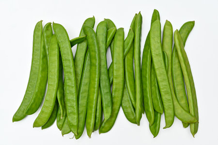 Sword beans with fresh vegetables on white backgroundの写真素材