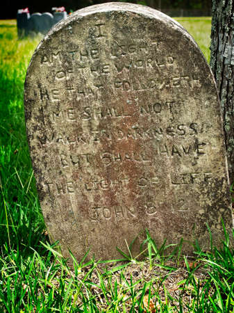 Conroe TX USA - Aug 17, 2017 -   Grave Stone John 8:12  in a 1800's Cemeteryのeditorial素材