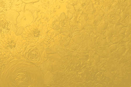 Golden background material with relief of delphinium flowersの写真素材