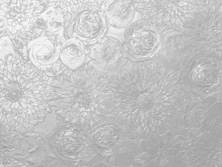 Silver background of 3d processed asters, roses and applesの写真素材