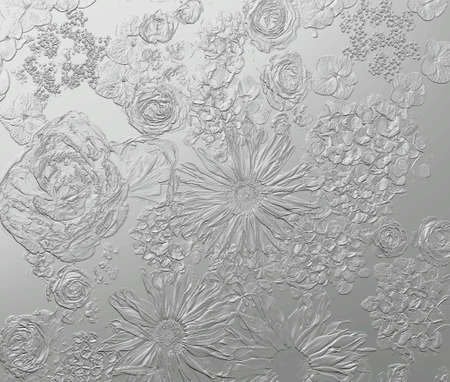 Embossed metallic floral background. Gerberas, hydrangeas, peonies, roses.3D illustration. 3D renderingの写真素材