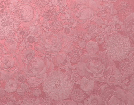 Metallic embossed rose flowers with white paint background. 3D illustration. 3D renderの写真素材