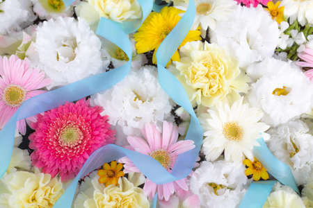 Full frame shot of pastel colored flowersの写真素材