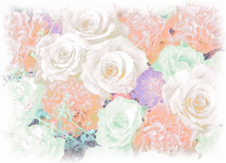 Flower arrangement of roses drawn with colored pencils.の写真素材
