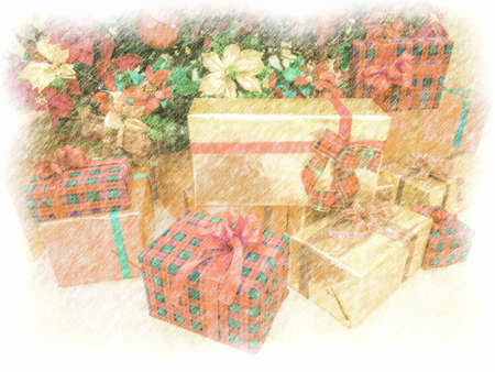 Christmas tree and gift boxesの写真素材