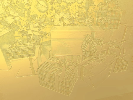 Metallic gold Christmas tree and gift boxの写真素材