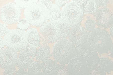 Relief of silver flowers on a beige background. 3D illustration. 3D renderの写真素材