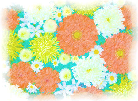 Background in colored pencil style. Flower arrangement in Christmas colors.の写真素材