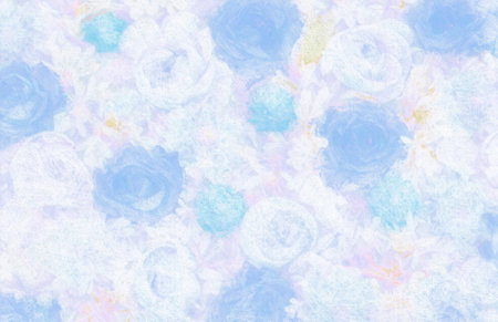 Blue flowers drawn with pastels and chalk.の写真素材