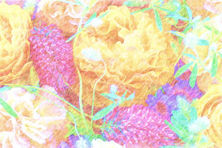 Yellow carnations drawn with colored pencilsの写真素材