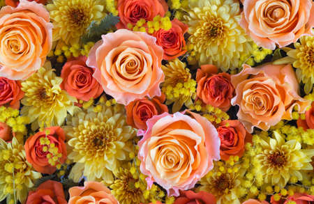 Yellow and red flower flower arrangementの写真素材