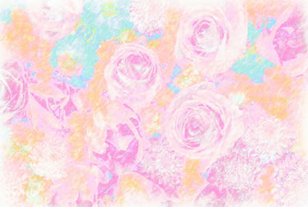 Colored pencil drawing of an arrangement of roses and tulipsの写真素材
