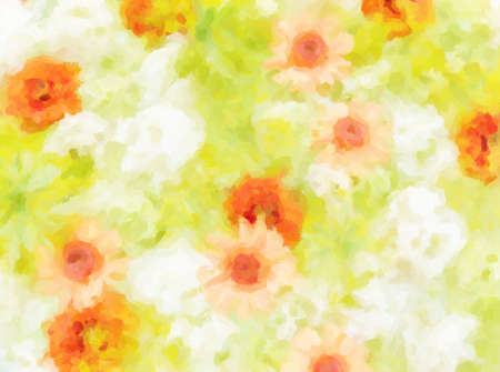 Orange and white floral background painted in pastelsの写真素材