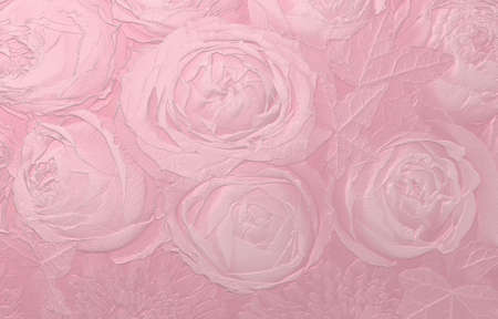 Rose flowers in metallic pink. Embossed floral background. 3d illustration. 3D rendering.の写真素材