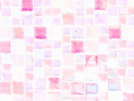 Watercolor painting made of pink and purple squares. Abstract background.の写真素材