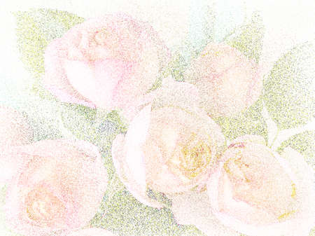 Stippling art. Orange roses with leaves. Floral background in dotwork style.の写真素材