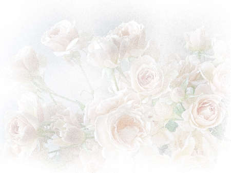 Stippling art. White roses. Floral background in dotwork style.の写真素材