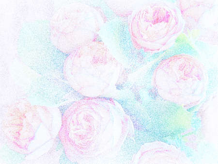 Stippling art. Pink roses with leaves.  Floral background in dotwork style.の写真素材