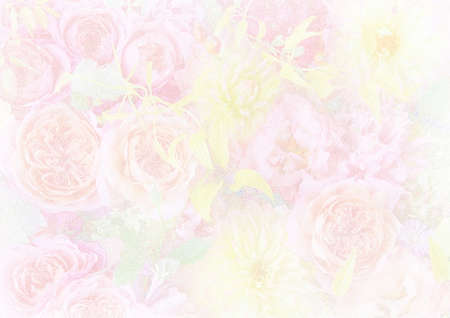 Stippling art. Roses and dahlias. Floral background in dotwork style.の写真素材