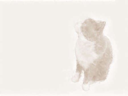 Sketch of a sitting cat. Painting in sepia color with rough touch.の写真素材