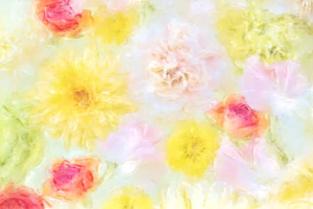 Carnations, dahlias and roses painted with acrylic paintの写真素材