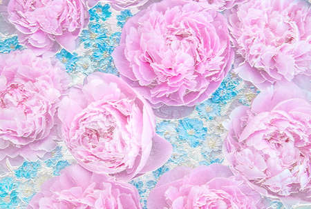 Relief of peony flower . Ceramic plate styleの写真素材