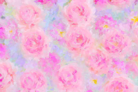 Pink flowers painted with a rough touch. Hand drawn art.の写真素材