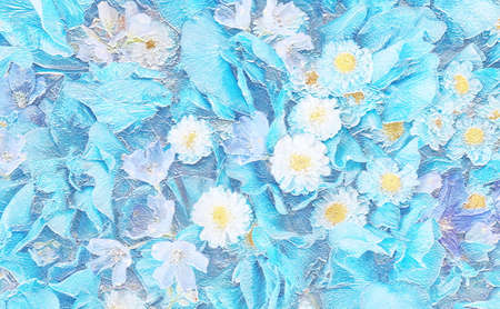 Relief of white and blue flowers. Ceramic plate styleの写真素材
