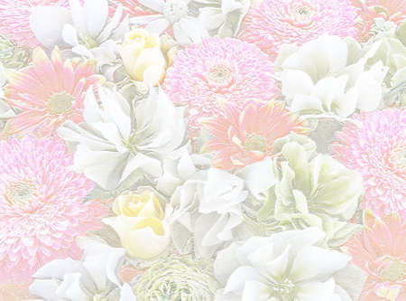 Relief of white, yellow and red flowers. Ceramic plate style. 3D illustration. 3D renderの写真素材