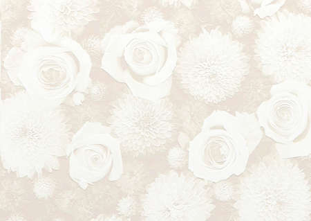 Relief of white flowers on beige background. 3D illustration. 3D renderの写真素材