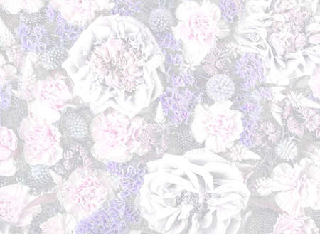 Relief of roses and carnations. Ceramic plate style. 3D illustration. 3D renderの写真素材