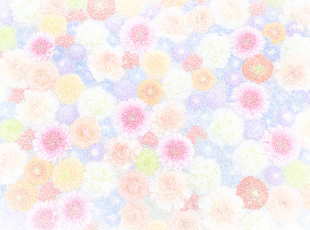 Bunch of colorful flowers. Floral background in dotwork style. Stippling art.の写真素材