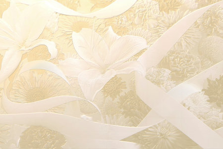 Flowers and ribbons.Gold embossed illustration. 3D illustration. 3D renderの写真素材