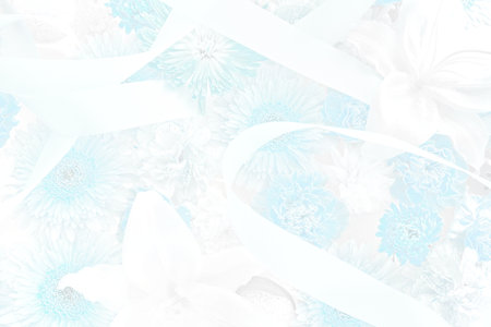 Flowers and ribbons.Blue embossed illustration. 3D illustration. 3D renderの写真素材