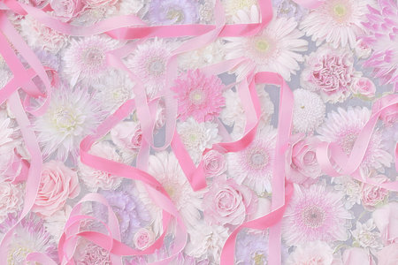 Relief of pink flowers and ribbons.3D illustration. 3D renderの写真素材